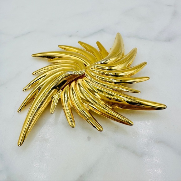 Vintage Large Starburst Brooch Pin Spiral Gold Tone 80s 90s Glam Statement Deco - Picture 5 of 9